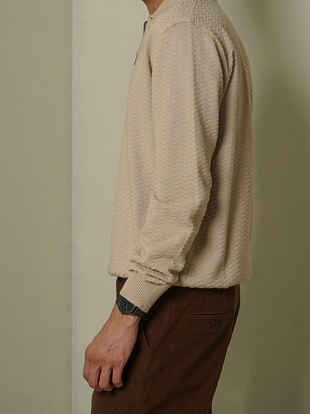 RIPPLE-KNIT POLO SWEATER