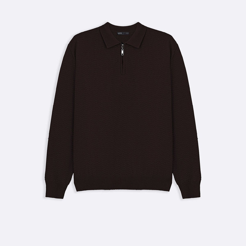 RIPPLE-KNIT POLO SWEATER