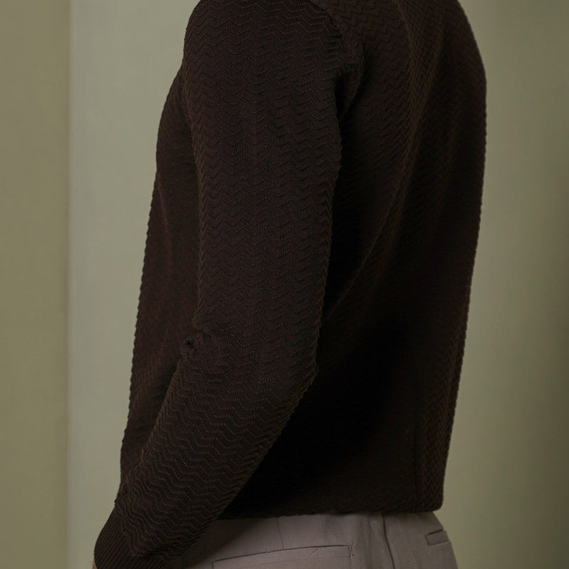 RIPPLE-KNIT POLO SWEATER