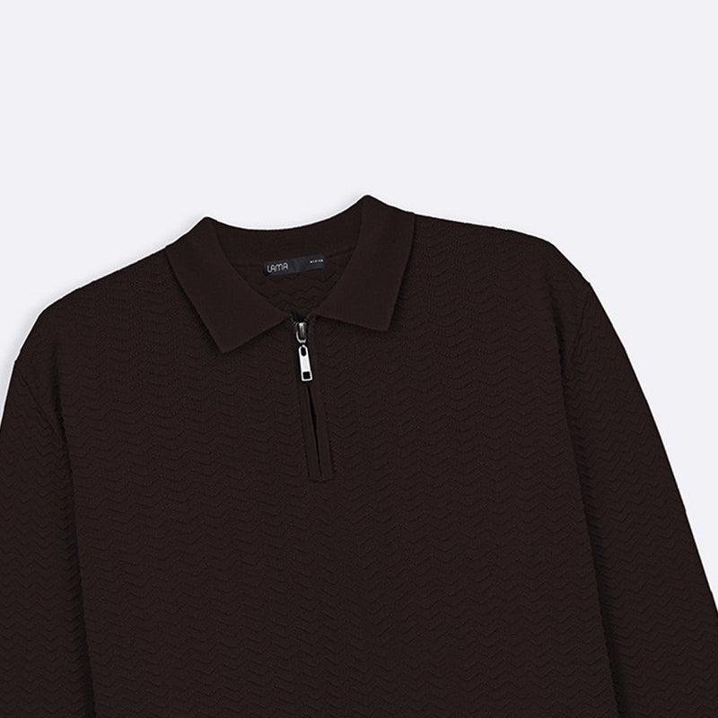 RIPPLE-KNIT POLO SWEATER