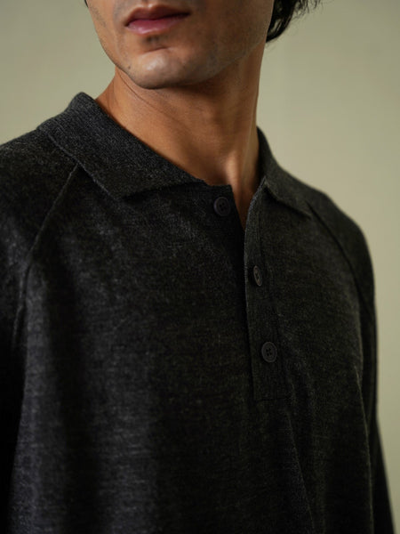 WOOL BLEND POLO SWEATER