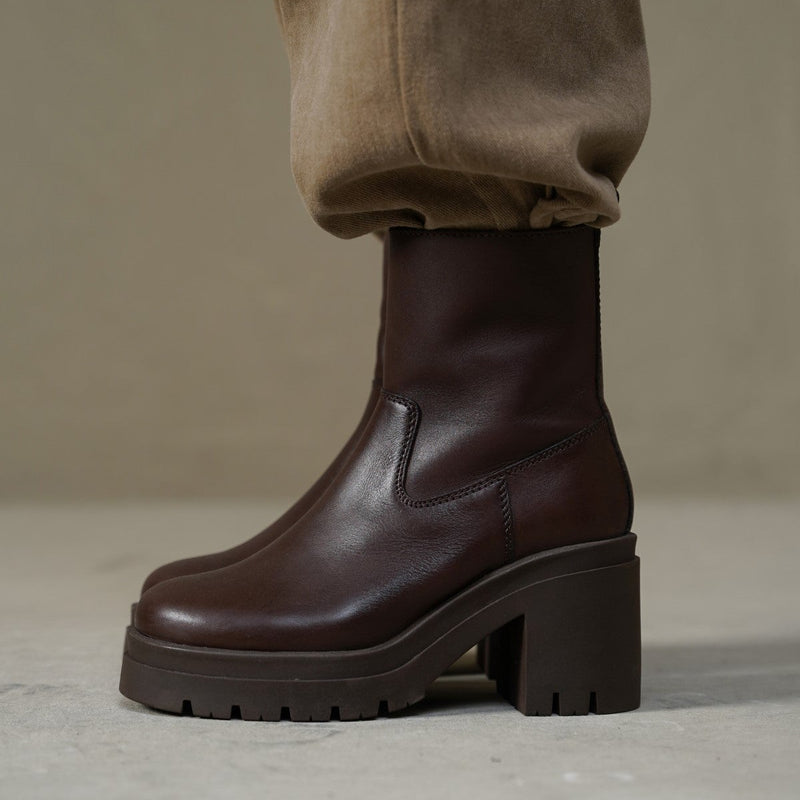 LEATHER PLATFORM BOOTS